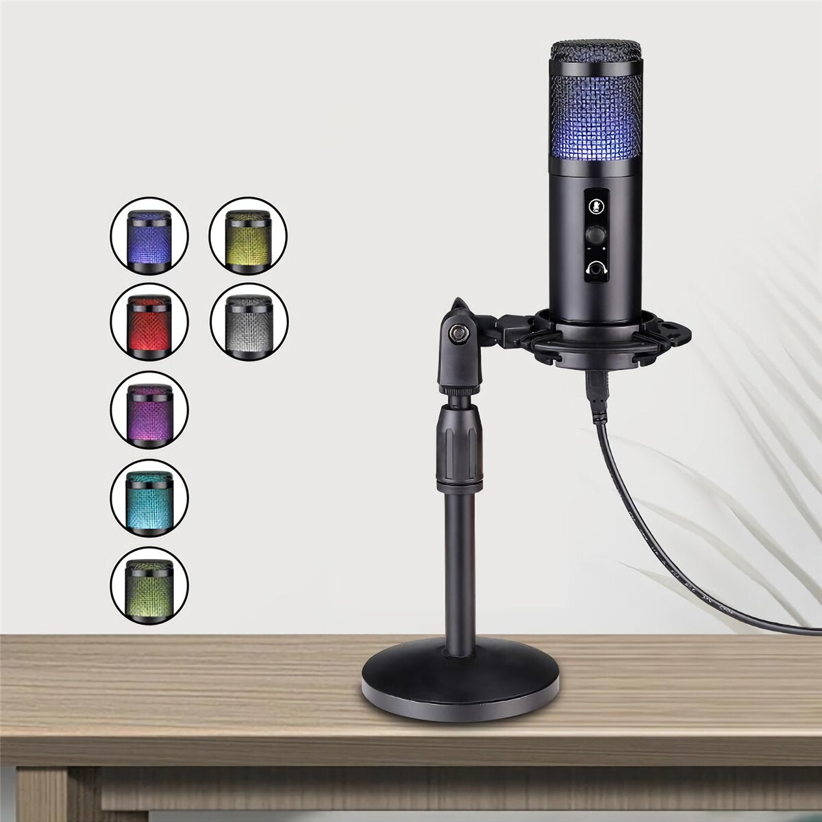 Condenser Microphone Kit USB Wired Cardioid-directional RGB Dynamic Light Audio Sound Recording Vocal Microphone for PS4 Game Video Conference Mic