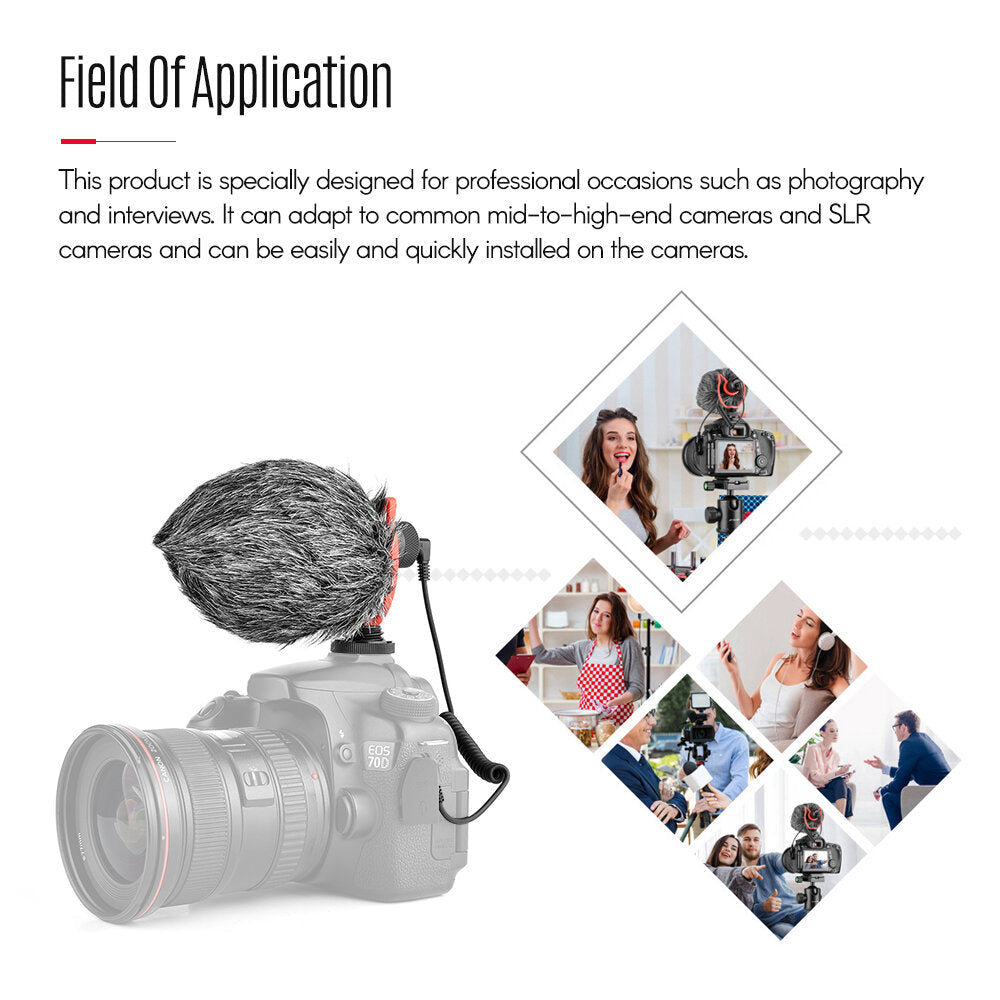 Mini Microphone Plug-and-Play Mic 3.5mm Plug with Shock Mount Wind Screen for Smartphone DSLR Camera Video Photography