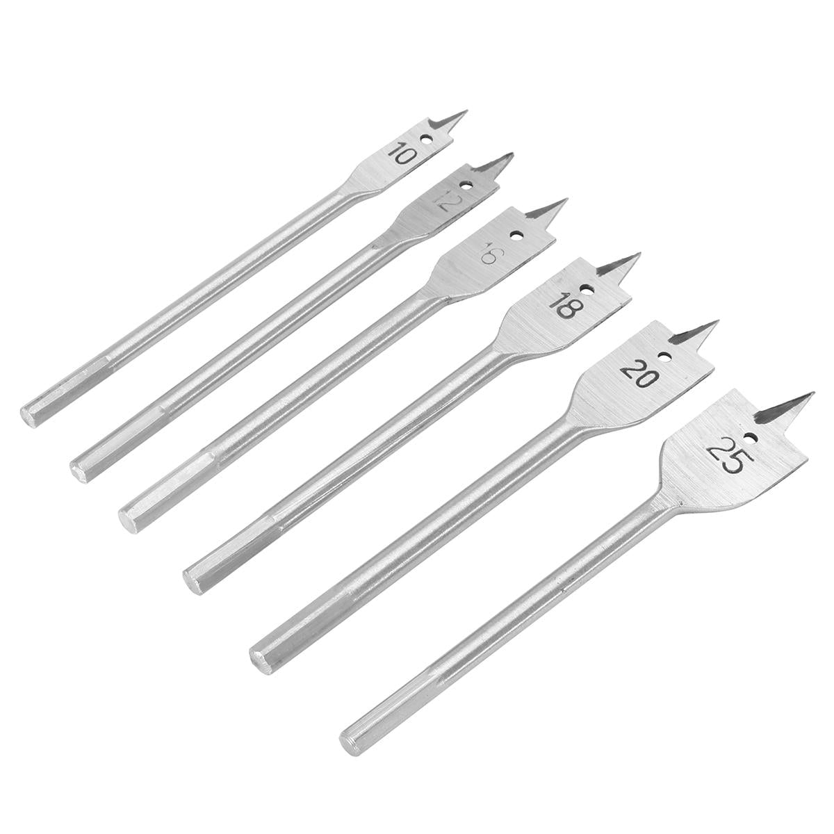 6pcs 10-25mm Flat Spade Drill Bit Hex Shank Woodworking Hole Cutter