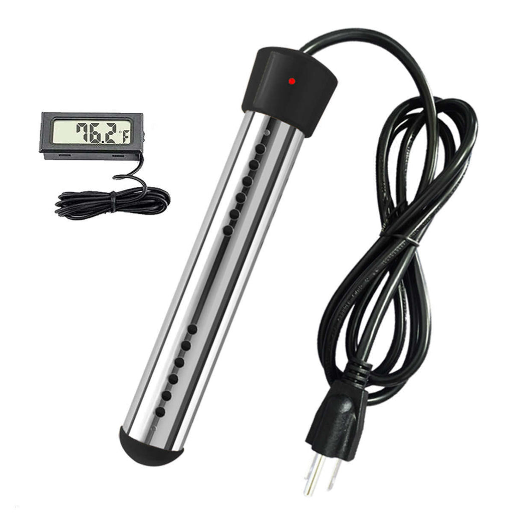 1500W Immersion Electric Heater Portable Stainless-steel Cover Submersible Water Heater with Digital Thermometer for Inflatable Pool Bathtub