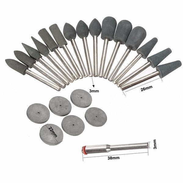 22pcs 3.1mm Shank Rubber Polishing Tips and Disc Kit for Rotary Tool