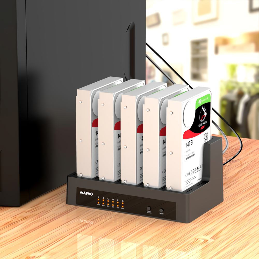 5-Bay SATA Hard Drive Docking Station 2.5"3.5" SSD HDD External Duplicator LED Screen Hard Drive Enclosure Case