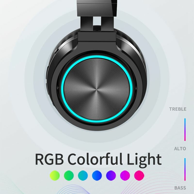 Foldable Bluetooth 5.0 Headphone RGB Light Strong Bass Volume Control Headset With Mic for Mobile Phones