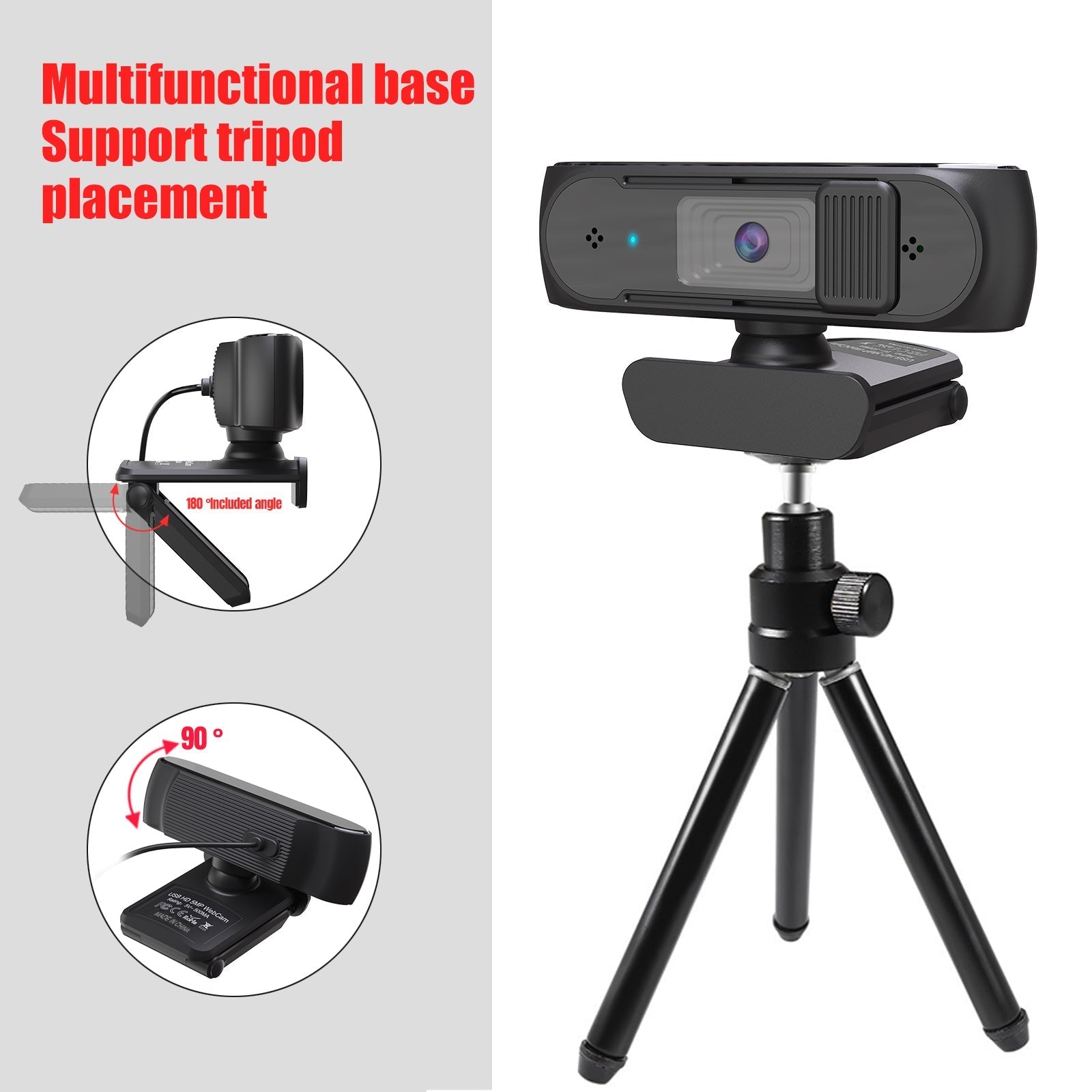 Wired Computer Webcam 1080P 5MP Auto Focus 360 Degree Rotatable Webcam With Privacy Cover Design For Video Calling Meeting