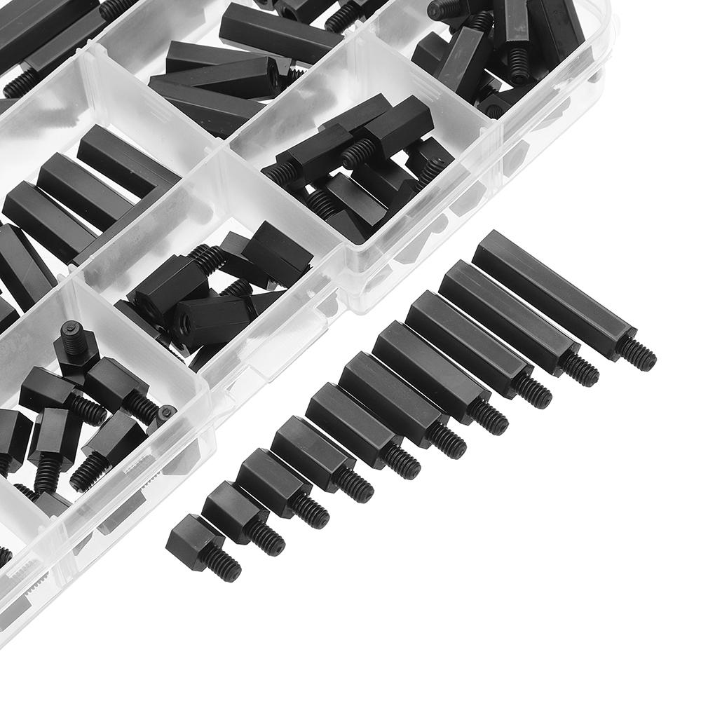M4NH4 110Pcs M4 Nylon Hex Screw Black/White Female to Male PCB Standoff Column Set