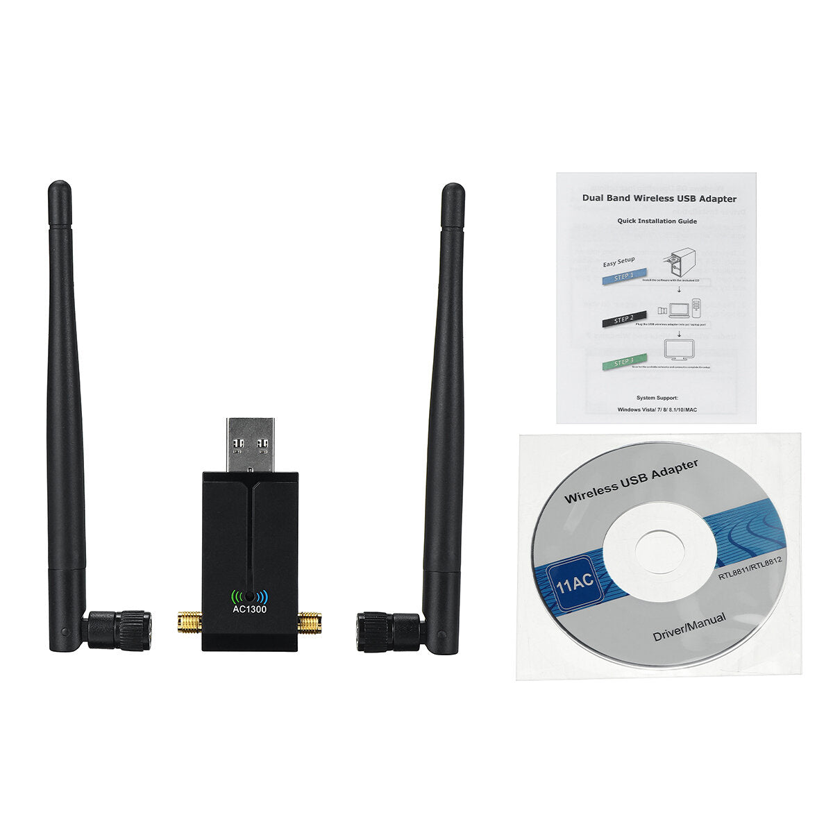 1300M Wireless Network Card USB3.0 Wifi Adapter Dual-band 2.4G/5G 1300Mbps W/Antenna Through the Wall Network Card WIFI Receiver Transmitter