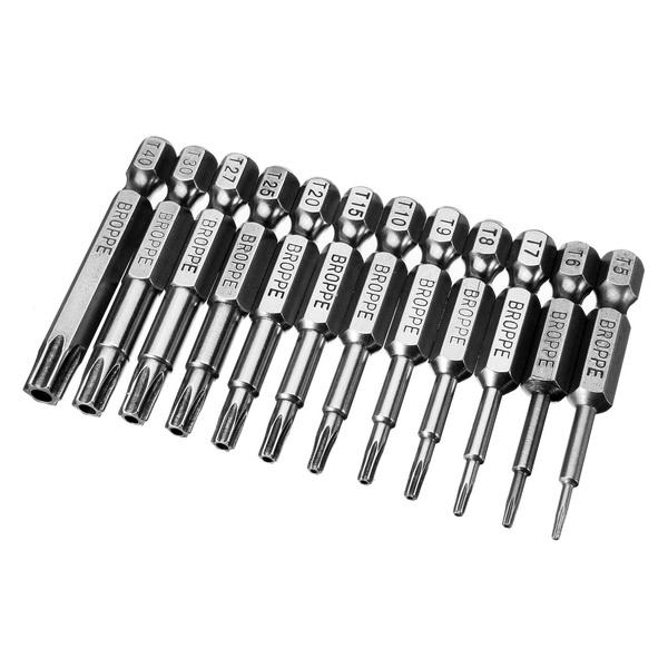 12pcs T5-T40 50mm Magnetic Torx Screwdriver Bits 1/4 Inch Hex Shank Screwdriver Bit Set
