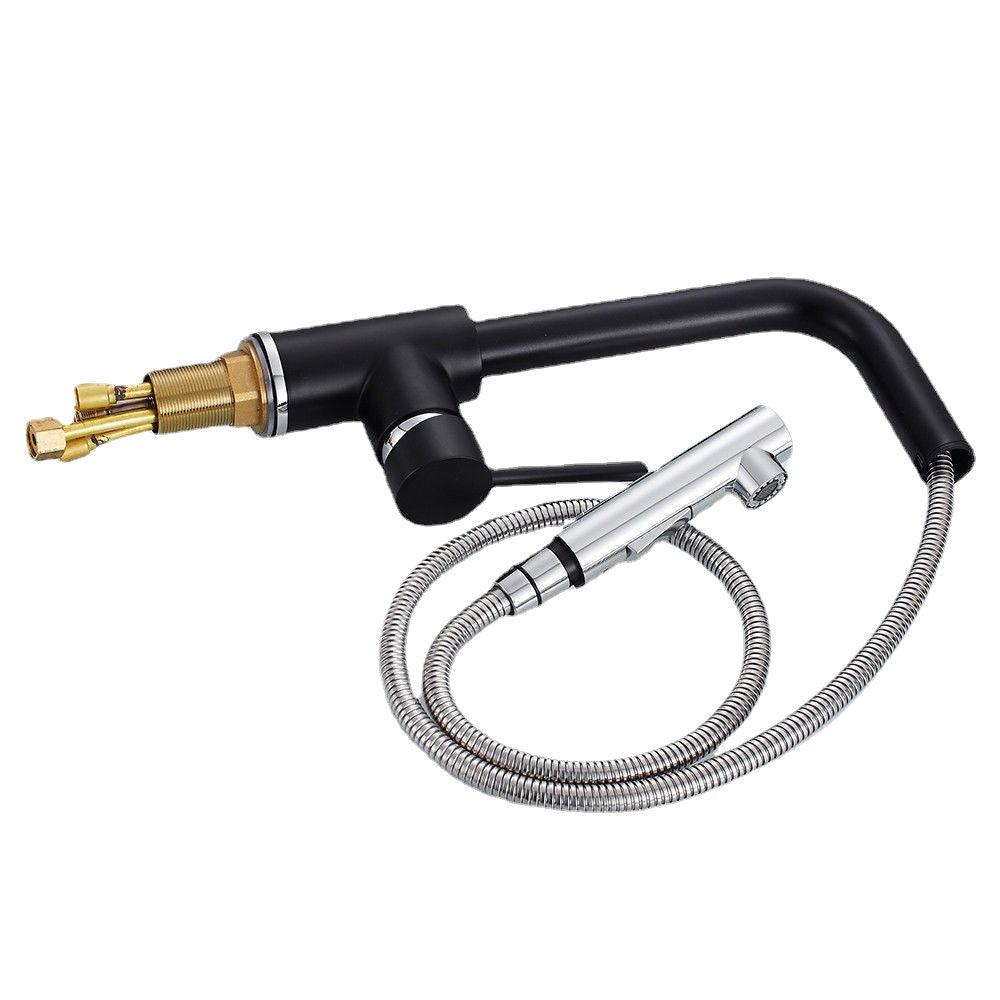 Modern Pull Out Spray Kitchen Sink Faucet Basin Mixer Tap 360 Rotate Single Hole Brass Black