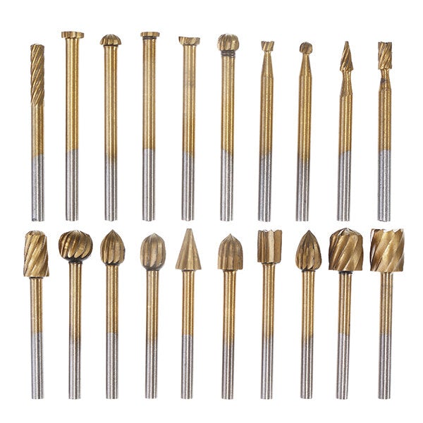 20Pcs Titanium Coated Rotary File Cutters HSS Mini Burr Wood Working Milling Carving Rasp Drill Bits