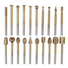 20Pcs Titanium Coated Rotary File Cutters HSS Mini Burr Wood Working Milling Carving Rasp Drill Bits