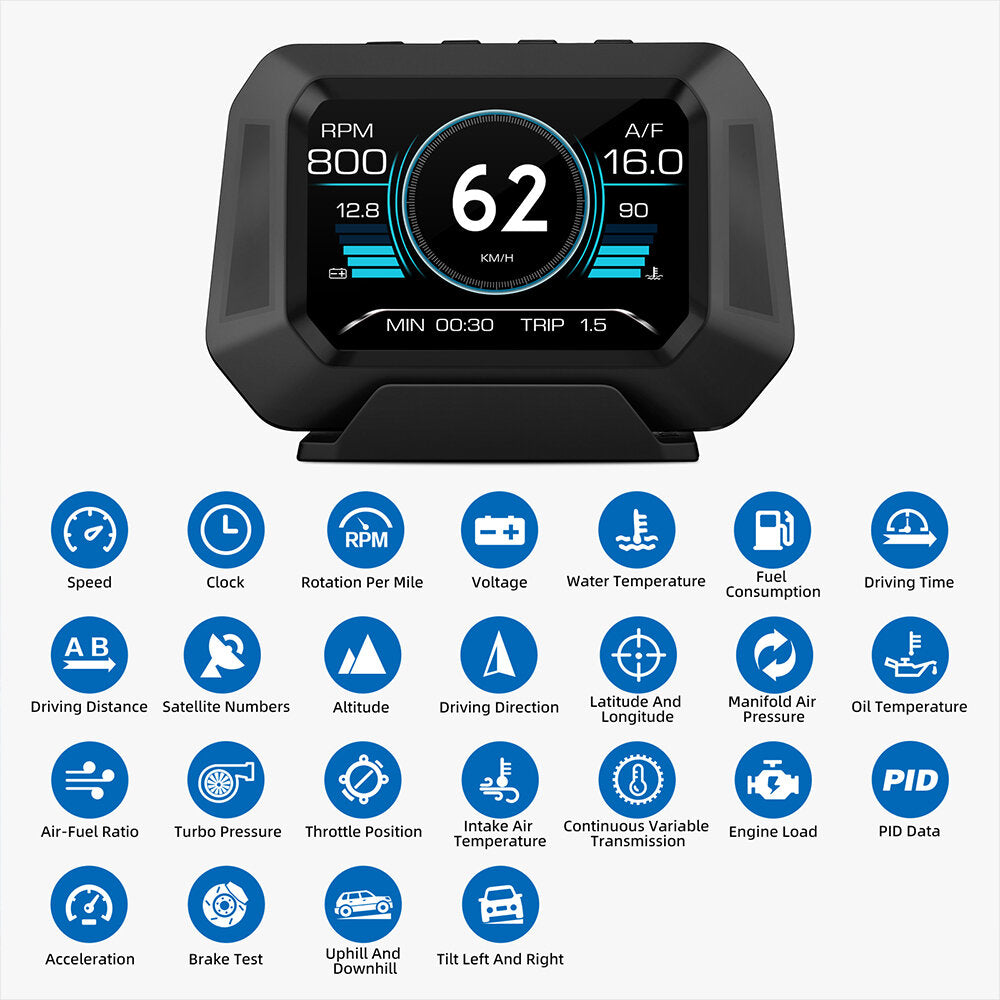 Head Up Display OBD 3.5inch Car Overspeed Warning Inclinometer Auto Electronic Voltage Alarm