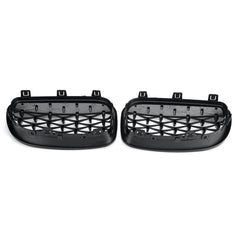 Pair Glossy Black Car Front Kidney Grill Grilles Diamond Style For BMW 1 Series