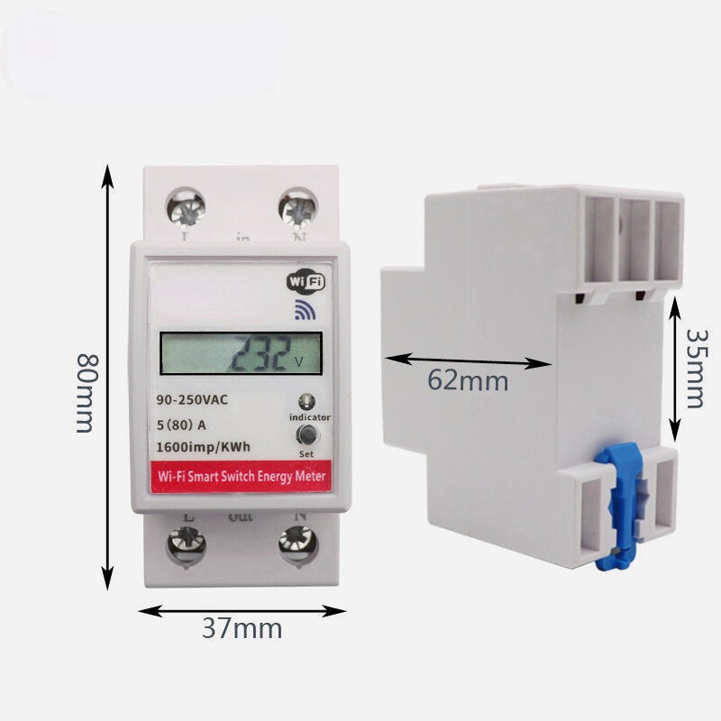 WiFi Smart Switch Power Energy Meter Consumption kWh Voltmeter 90-250V Din Rail Remote Control Switch Works With Alexa Google Home