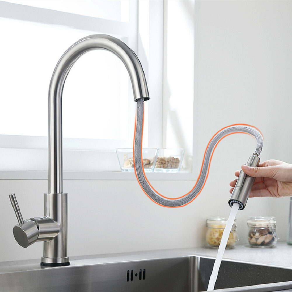 Brushed Nickel Stainless Steel Kitchen Sink Faucets Mixer 360 Rotation Smart Touch Sensor Pull Out Hot Cold Water Tap Crane