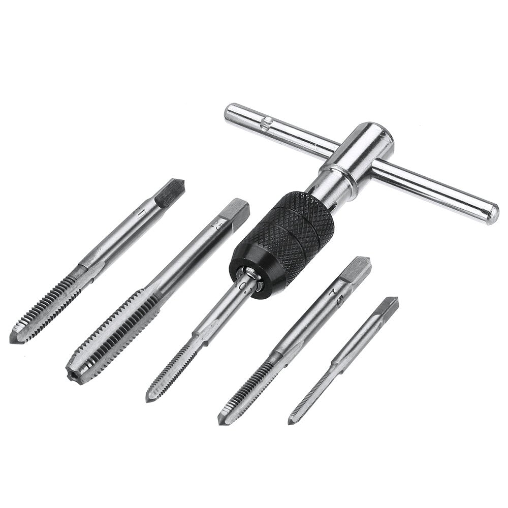 6pcs M3-M8 Tap Drill Set T Handle Ratchet Wrench Machinist Tool With Screw Hand