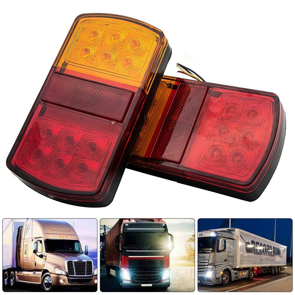 2Pcs 12/24V 12 Led Car Tail Lights Stop Brake Lamp Rear Side Light Indicator for Submersible Boat Truck Trailer