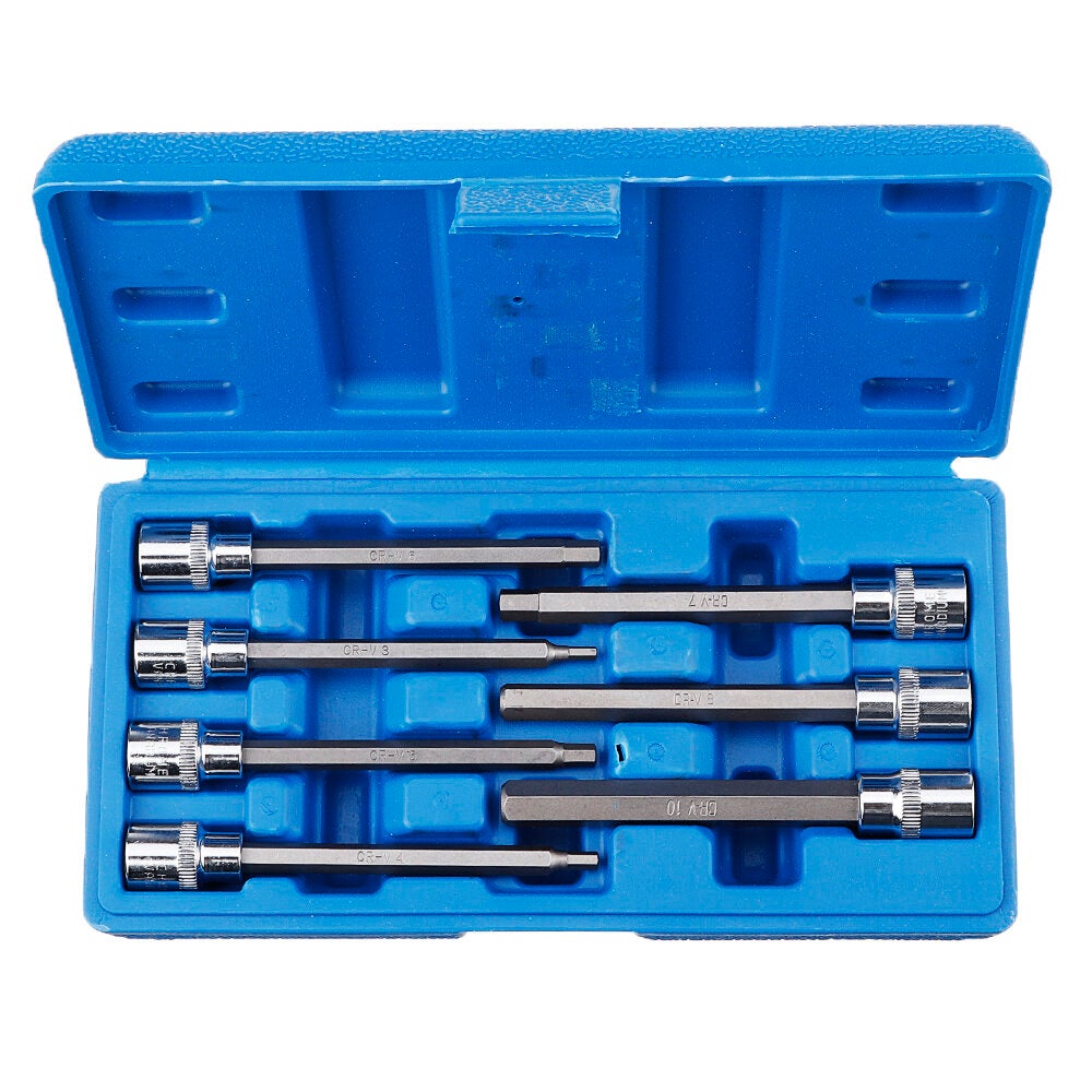 7Pcs 3/8" Drive Long Reach Hex Bit Socket Set 3-10mm CR-V Screwdriver Head Set