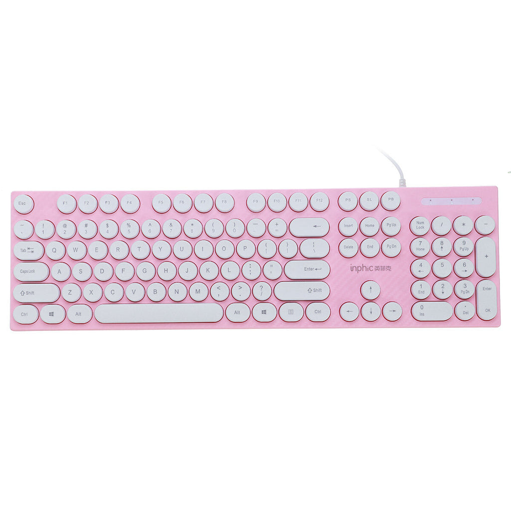 104 Keys Computer Keyboard USB Wired Punk Round Keycaps Mechanical Feeling Gaming Keyboard