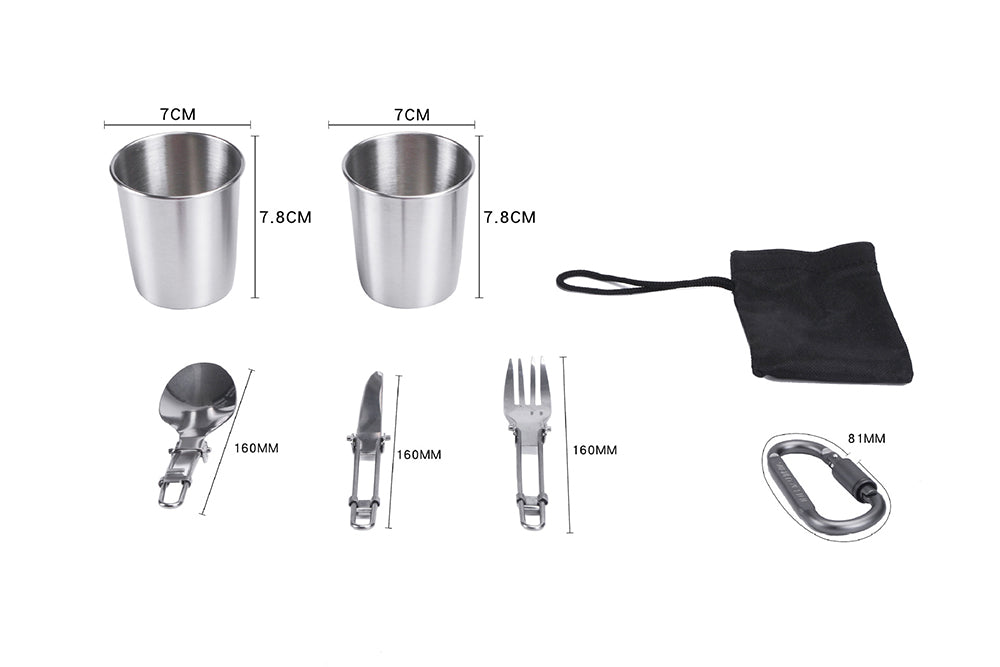 2-3 Person Camping Cookware Set Portable Outdoor Tableware Kit Campfire Kettle Pot Folding Fork Spoon Knife Set For Camping Hiking Picnic Travel