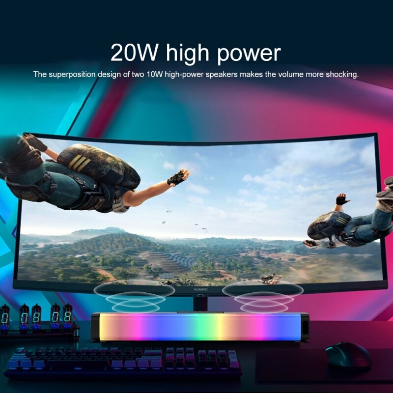 Bluetooth Speaker Soundbar Stereo Home 20W Theater Soundbar Rectangle RGB Colorful Bluetooth Speaker with Remote Control