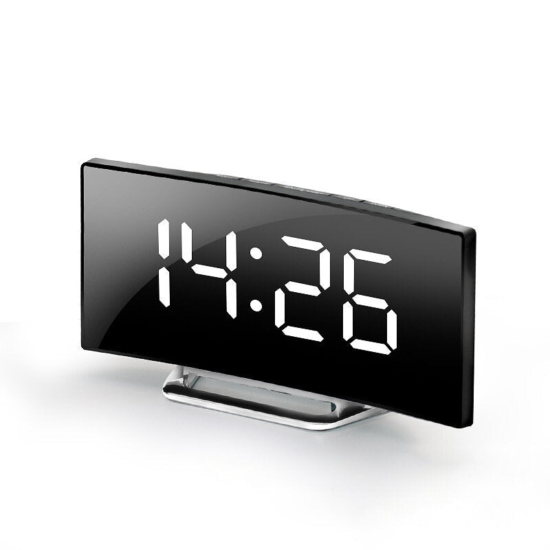 Digital Alarm Clock Desk Table Clock Curved LED Screen Alarm Clocks for Kids Bedroom Temperature Snooze Function Home Decor