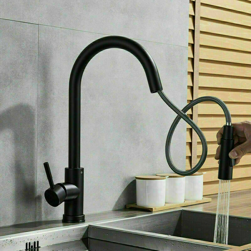 Matte Black Stainless Steel Kitchen Sink Faucets Mixer Smart Touch Sensor Pull Out Hot Cold Water Tap Crane