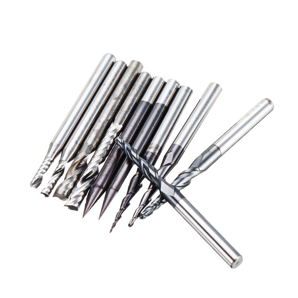 10PC 3.175mm Shank Solid Carbide Engraving Bit Ball Nose with Single Flute Spiral and Flat Bottom CNC Router Bit Wood Milling Cutter