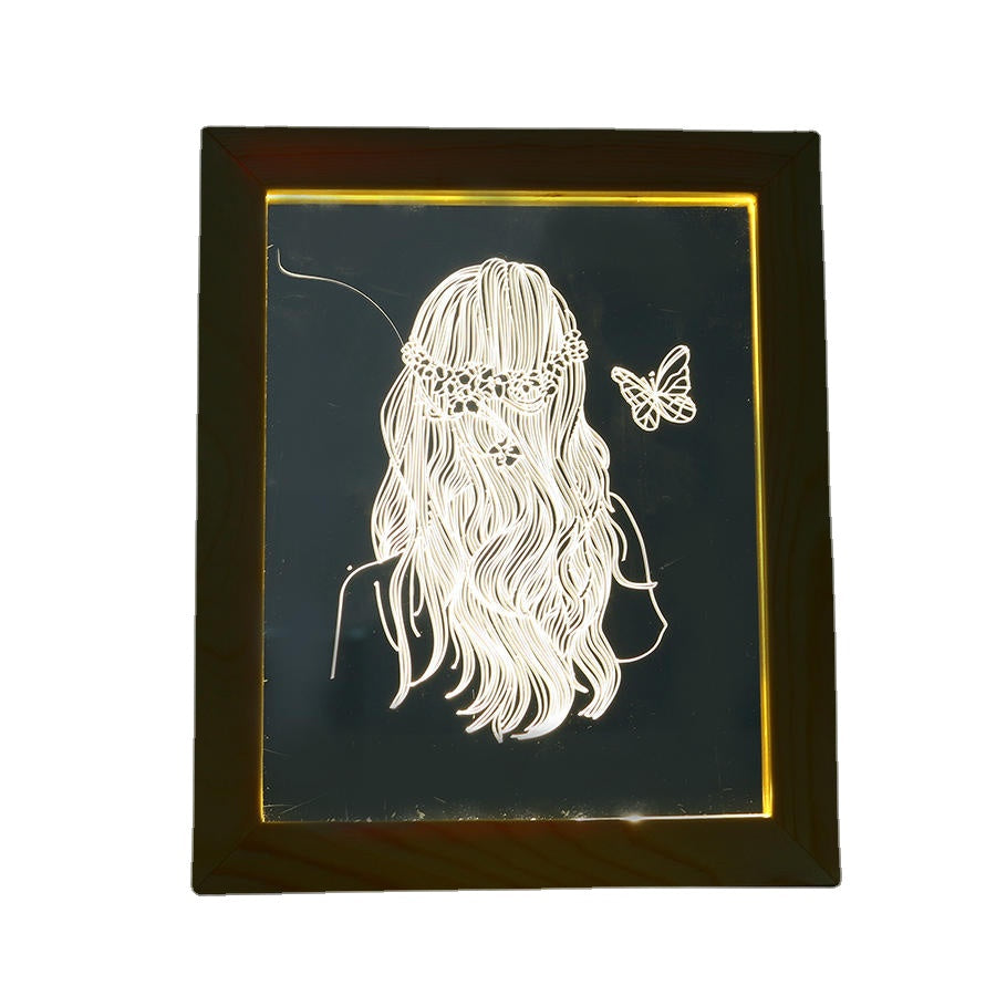 3D Photo Frame Illuminative LED Night Light Wooden Girl Christmas USB Lamp