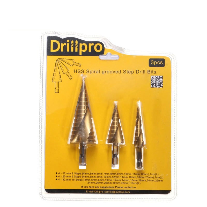 3Pcs 4-12/4-20/4-32 HSS Spiral Grooved Step Drill Bit
