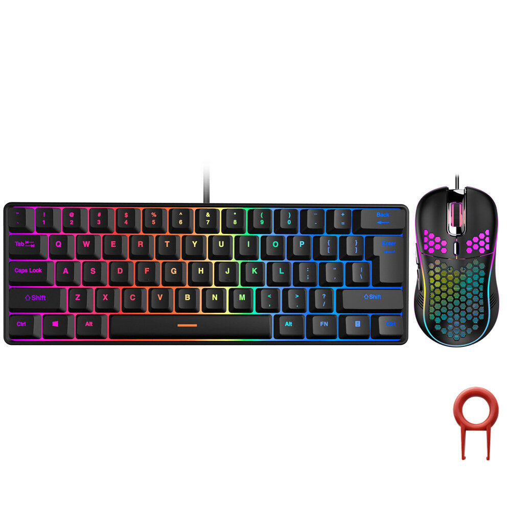 Gaming Keyboard Mouse Set 61 Keys Translucent Keycaps RGB Backlit Keyboard Adjustable 1200-7200DPI Optical Mouse USB Wired for PC Laptop Gamer