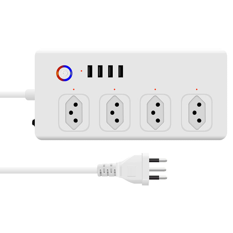Smart Power Strip Brazil Plug Smart Power Bar Multiple Outlet Extension Cord with 4 * USB/4 * AC Plugs Compatible with Alexa Google Home