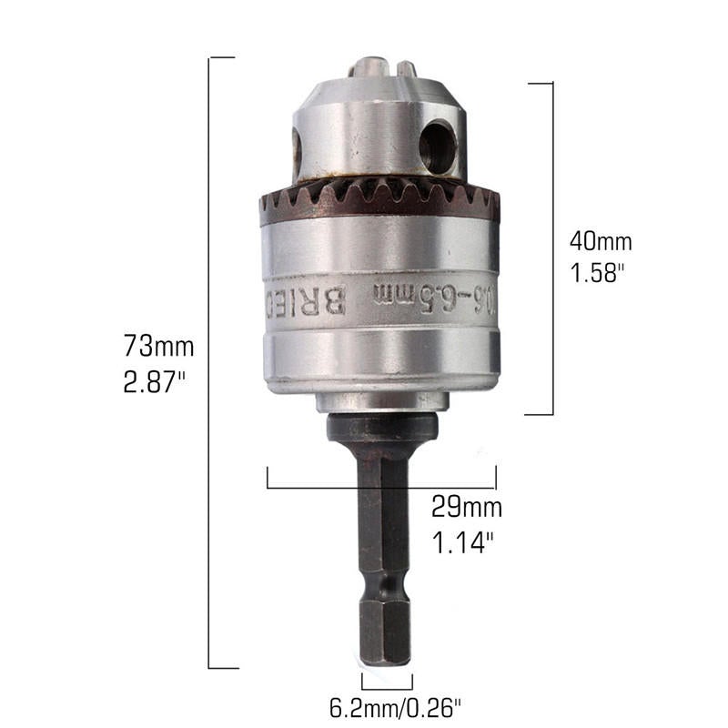 Electric Drill Chuck Capacity 0.6-6mm Thread 3/8-24UNF 1/4"Hex Shank Power Tools