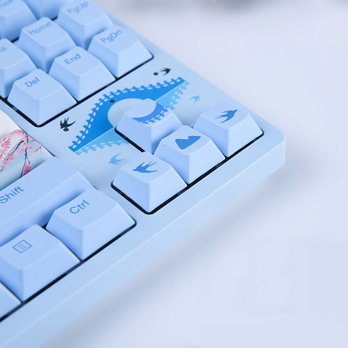 Mechanical Keyboard Swallow Theme Wired Ice Blue Backlight 87 Keys Cherry MX Switch Blue PBT Keycaps Gaming Keyboard