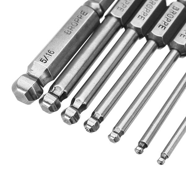 7pcs SAE 5/64-5/16 Inch 65mm Magnetic Ball Screwdriver Bit 1/4 Inch Hex Shank