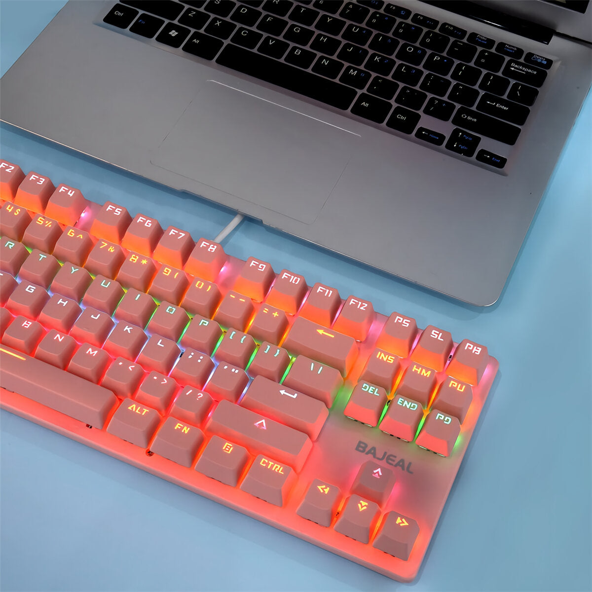 87 Keys Mechanical Keyboard USB Wired Hot Swappable Blue Swtich Colorful LED Backlight Gaming Keyboard for Gaming Typing Office