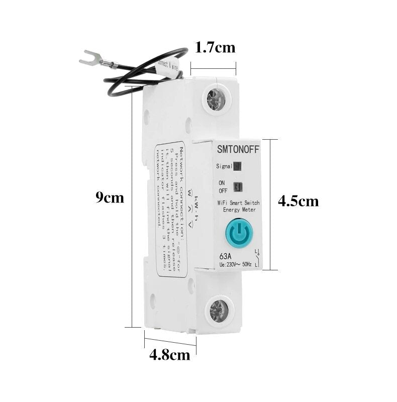 Single Phase Din Rail WIFI Smart Switch Energy Meter Leakage Protection Remote Read KWh Meter Wattmeter Works with Alexa Google