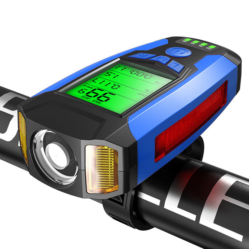 3-in-1 300LM COB Bike Headlight LCD Screen 5-Modes Bicycle Lamp 130dB Bike Horn Outdoor Cycling