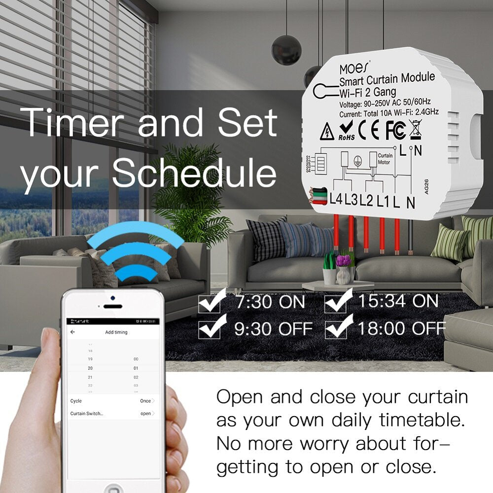 WiFi Smart Home Curtain Switch On-off Device APP Remote Control 2-way Roller Shutter Panel Module Works with Alexa Google Home