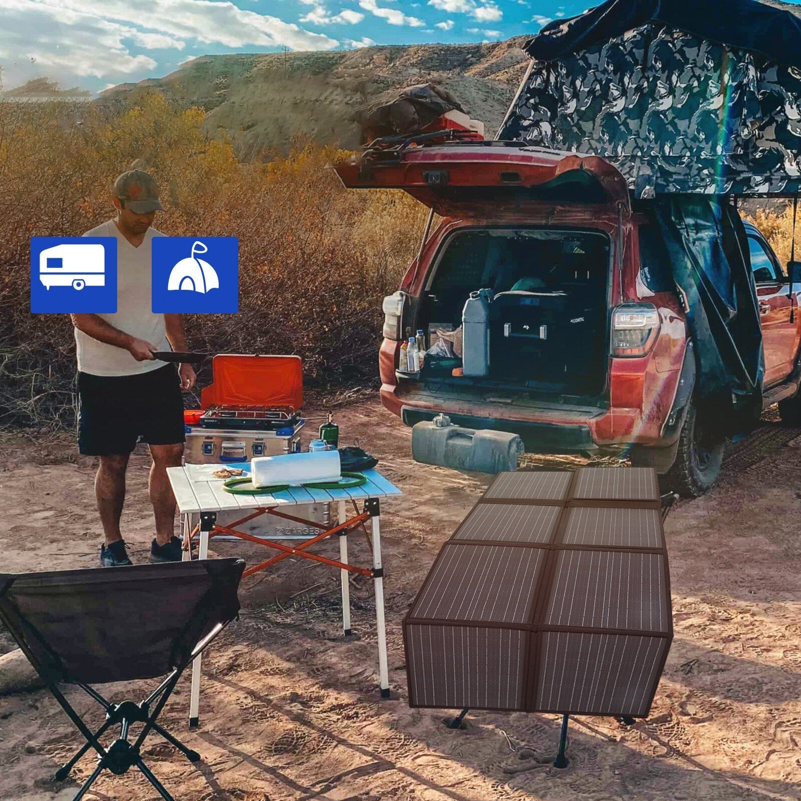 200W Portable Monocrystalline Solar Panel Equipped With 20A MPPT Charger Controller Suitable For Outdoor RV Boat Camping