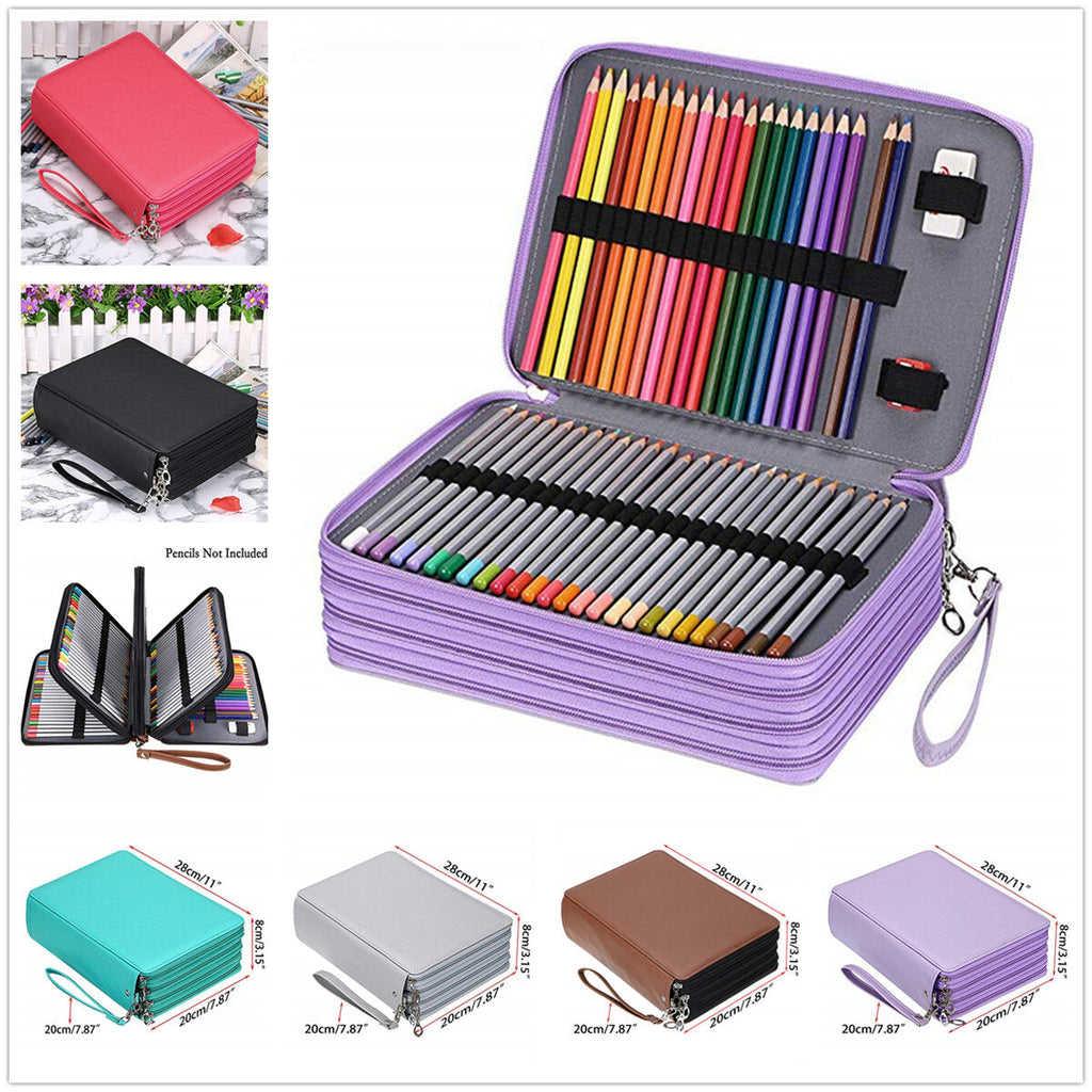 184 Slots Colored Pencil Case Large Capacity Soft and PU Leather Pencil Holder Organizer with Carrying Handle Not Included Pens
