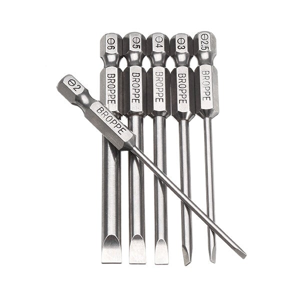 6Pcs 75mm Magnetic 2.0-6.0mm Flat Head Slotted Tip Screwdrivers Bits