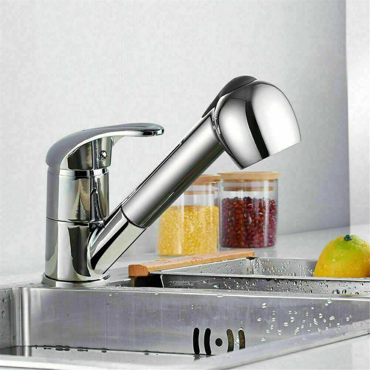 Kitchen Sink Faucet Pull Out Spray Head Single Lever Chrome Mono Brass Tap