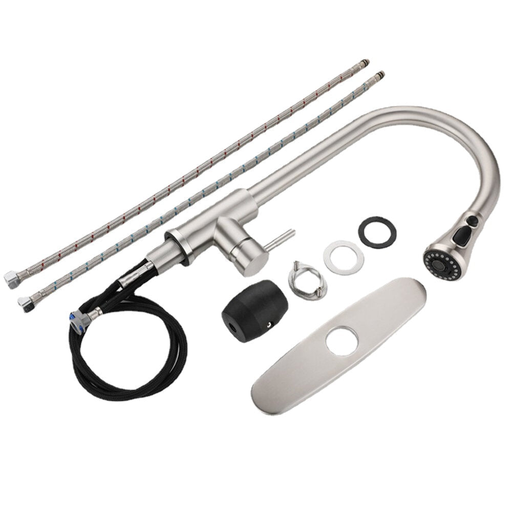 Kitchen Faucet With Pull Down Sprayer Unique 3 Water Effect High Arc Brushed Nickel Finish Stainless Steel Single Handle Out Sink Tap