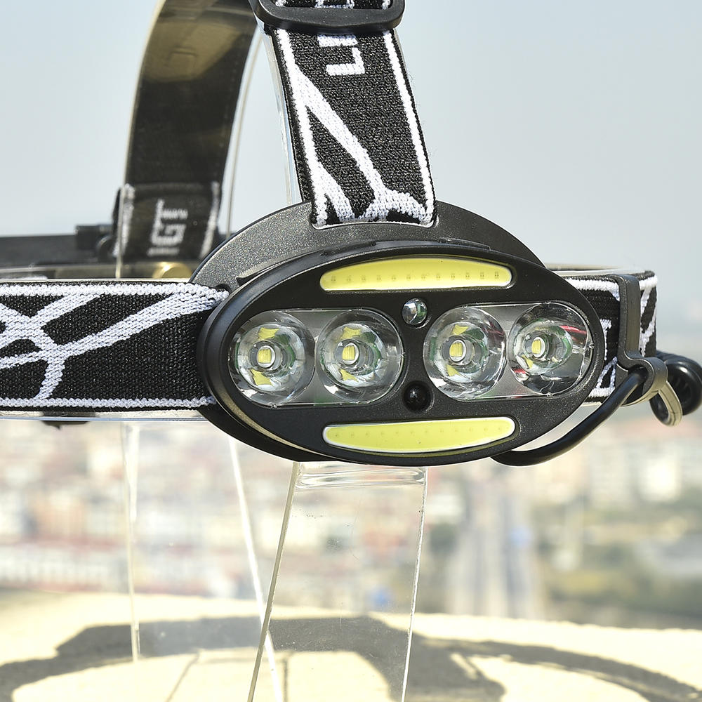 1900LM 6LED Smart Sensor Cycling Headlamp 5 Switch Modes 4xT6+2xCOB LED Red Warning Lig
