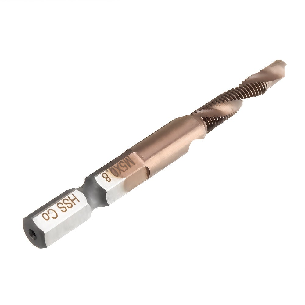 6Pcs M3-M10 M35 Cobalt Plating HSS Hex Shank Spiral Groove Drill Tap Bit Set Co-HSS Metal Threaded Hole Opener