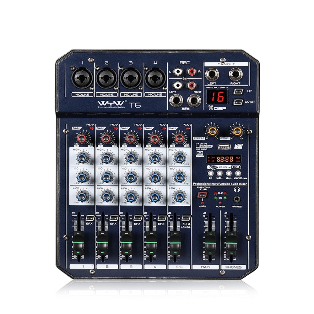 Mini 4 Channel Mono+1 Stereo Output USB 16 DSP Effects Audio Mixer With Bluetooth