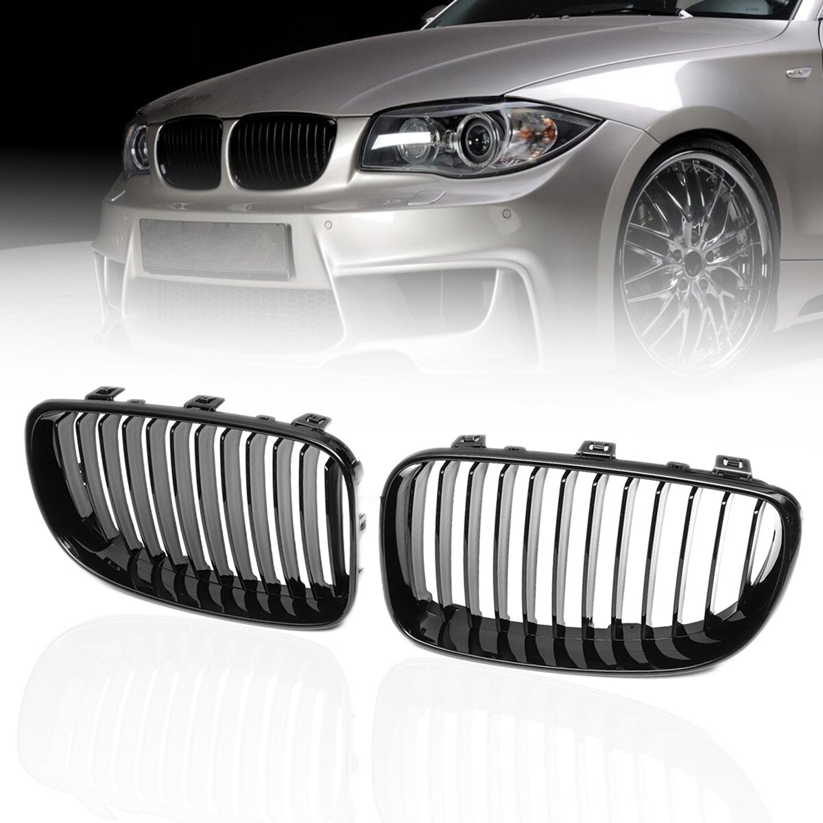 2PCS Gloss Black Front Kidney Car Grilles For BMW