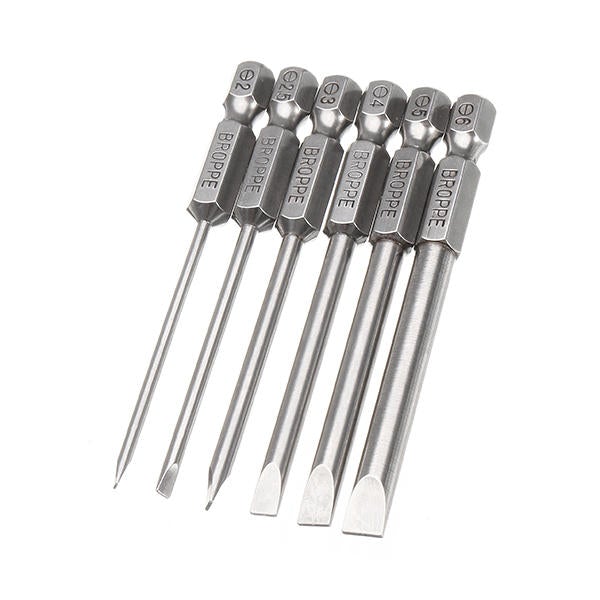 6Pcs 75mm Magnetic 2.0-6.0mm Flat Head Slotted Tip Screwdrivers Bits