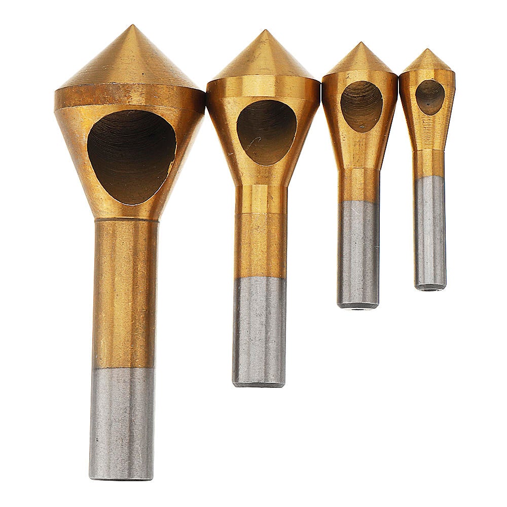 4pcs Countersink Deburring Bit Set Titanium Coated Chamfering Drill Oblique Hole Chamfer