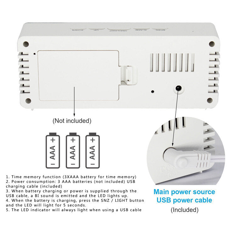 Creative Mirror Alarm Clock LED Digital Display Multifunctional Battery Plug-in Dual-use Clock